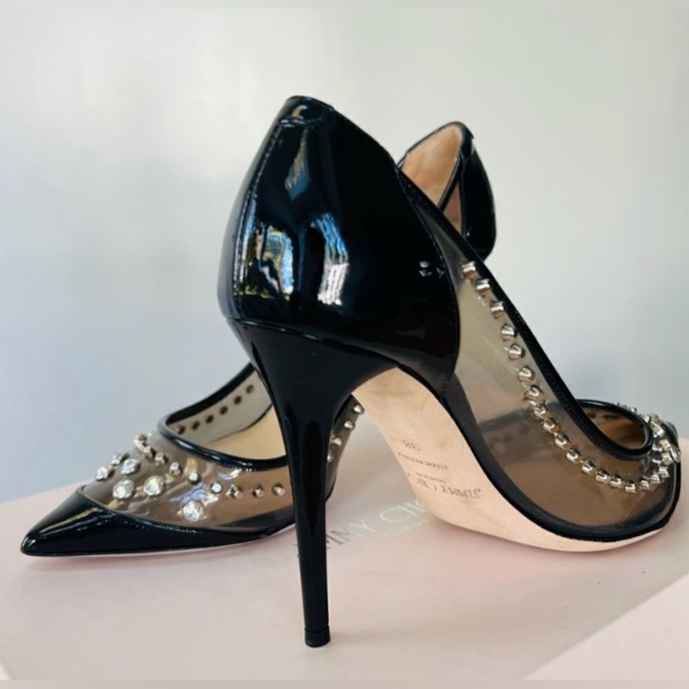 🛍️ Jimmy Choo Authentic Black and Silver Studded Heels w Original Packaging - Picture 12 of 17